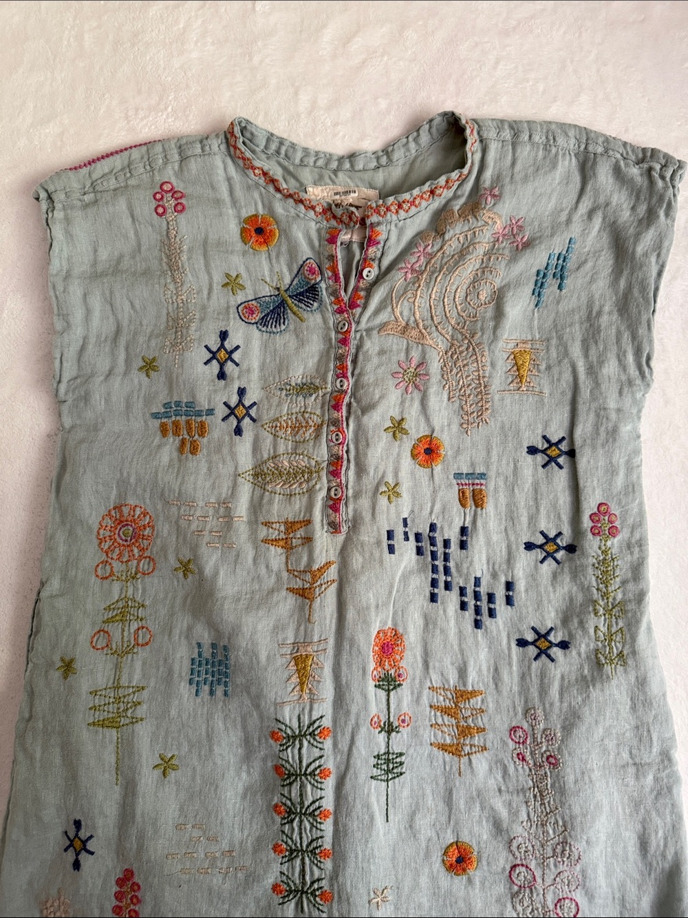 Johnny Was Elektra Light Teal Linen Embroidered Mini Dress - Picture 4 of 10